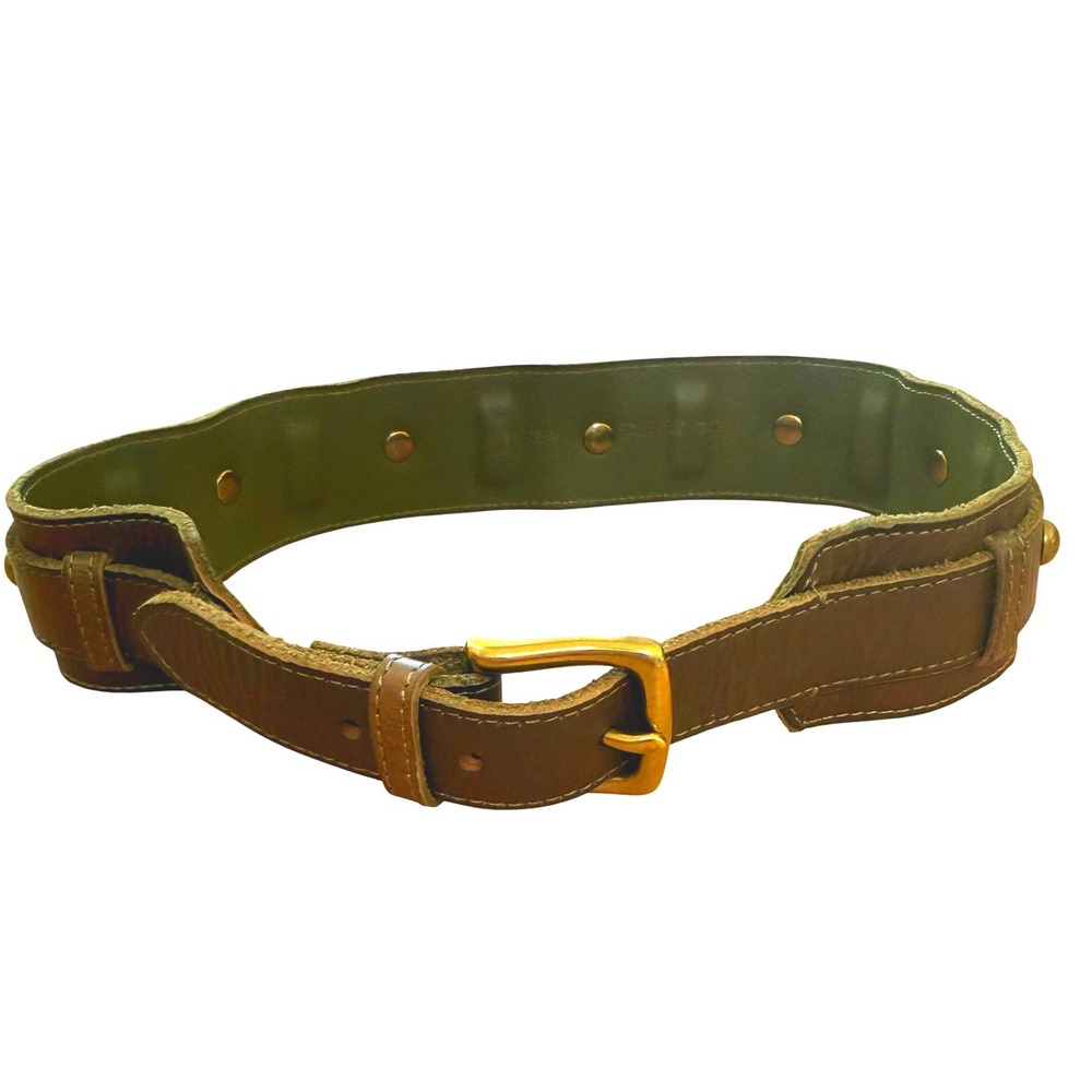J.Crew Studded Leather Belt Womens S Olive Green Brown Vintage 36636 Brass Studs